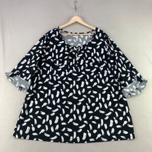 Perception Women Abstract Print Blouse Womens 3X Black White Roll Tab Sleeve Top
